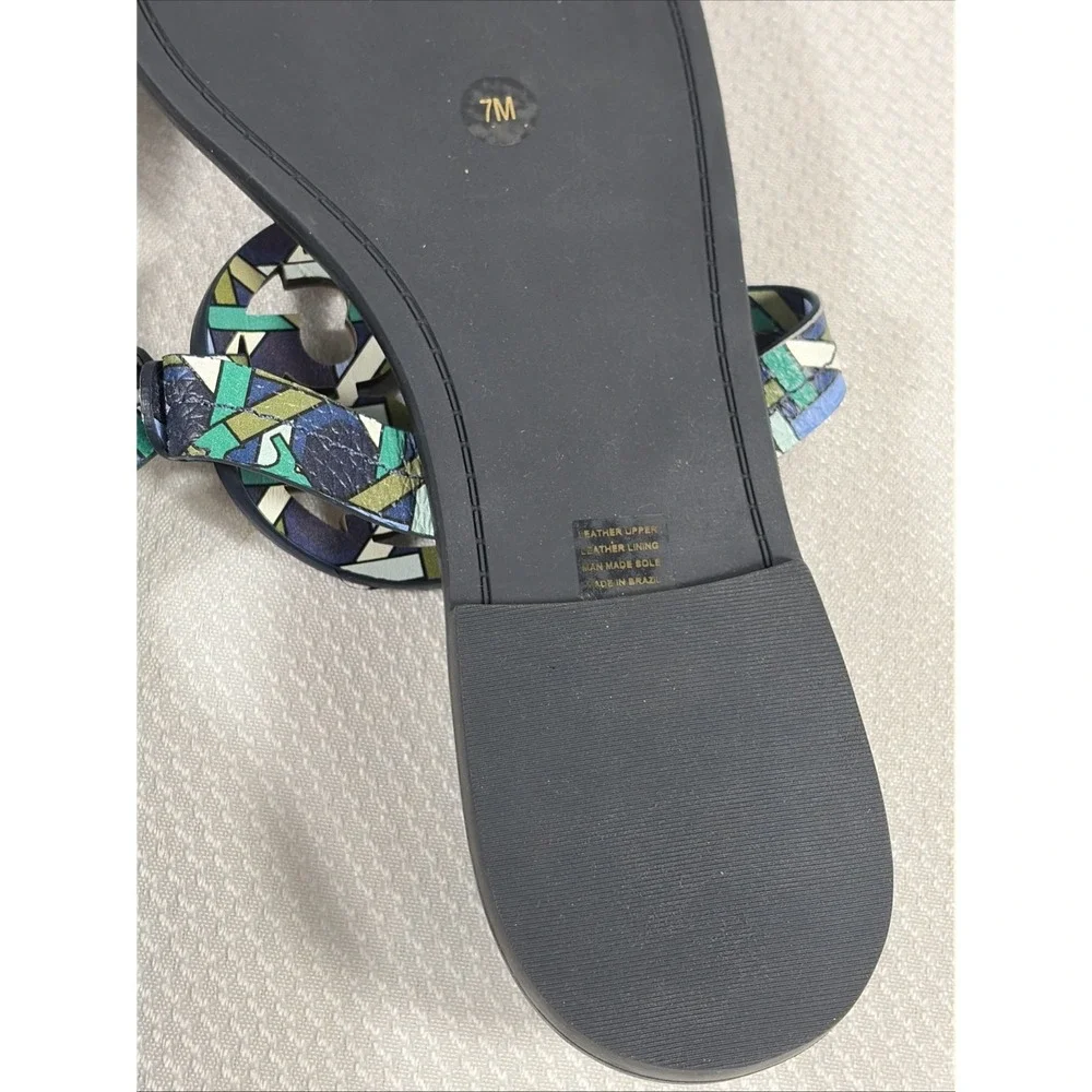 NWOB Tory Burch Miller Welt Navy‎ Green Caning Logo Miller Sandals Sz 7M